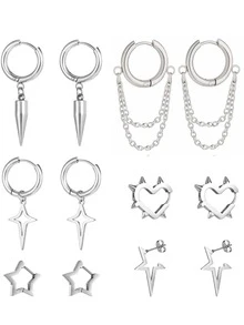 Yanxyad Đôi bông tai tua rua phong cách Gothic, Grunge, Emo, Punk, Y2K, Hàn Quốc, unisex (1/8 chiếc), quà tặng trang sức Giáng sinh. - Bạc - Xem 6