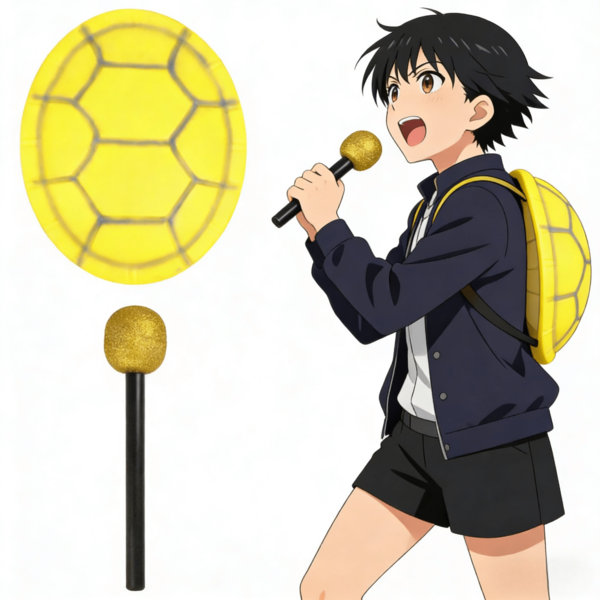 Yellow Turtle Shell + Gold Microphone Performance Prop Set, Party Costume Accessories