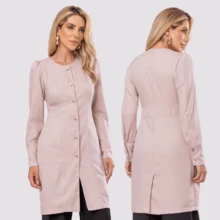 Women's Long Sleeve Button Gabardine Lab Coat Oli - Beige - View 1