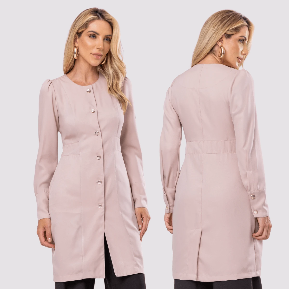 Women's Long Sleeve Button Gabardine Lab Coat Oli - Beige - View 1