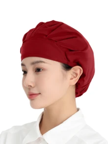 2pcs Solid Color Casual Polyester Chef Hat, Home Daily Spring/Summer Anti-Oil Smoke Dust Baking Work Cap - Red - View 7