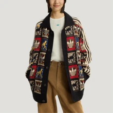 adidas originals CRAFTED JACKET SWEATER 馬年限定 CNY新年款 運動寬鬆翻領長袖針織衫 男女同款 - 黑/白/紅/藍/棕/黃 - 查看 3