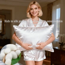 1 buah Sarung Bantal Sutra Mulberry 100% 19mm, Sarung Bantal Sutra Dua Sisi dengan Resleting Tersembunyi, Baik untuk Kulit dan Rambut, Cocok untuk Wanita dan Pria (Isi Bantal Tidak Termasuk) - Putih Krem - View 5