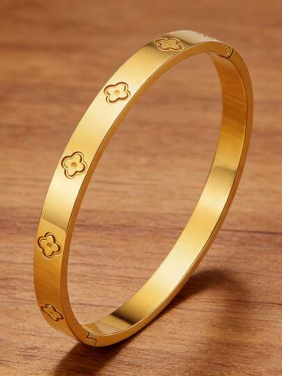 1pc Fashionable Luxury Stainless Steel Four-Leaf Clover Flower Bracelet, Suitable For Daily Wear And Dates