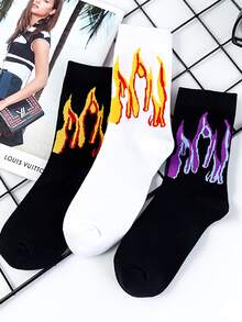 9双随机火焰图案中筒袜，可个性化定制，舒适透气 - 彩色 - 查看 2