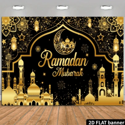 Biểu ngữ Eid Mubarak 2D trang nhã màu đen và vàng, thích hợp trang trí nhà cửa, sân vườn và tường, hoàn hảo để trang trí các bữa tiệc ngày lễ, làm phông nền lễ hội, trang trí đa năng, quà tặng ngày lễ, được làm từ polyester, không cần nguồn điện.