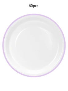 Bộ 20/40/60 đĩa giấy màu tím và trắng dùng một lần, gồm đĩa ăn chính và đĩa tráng miệng, thích hợp cho tiệc Kpop, sinh nhật, đám cưới, sự kiện, lễ hội. - Nền trắng với màu tím - Xem 9