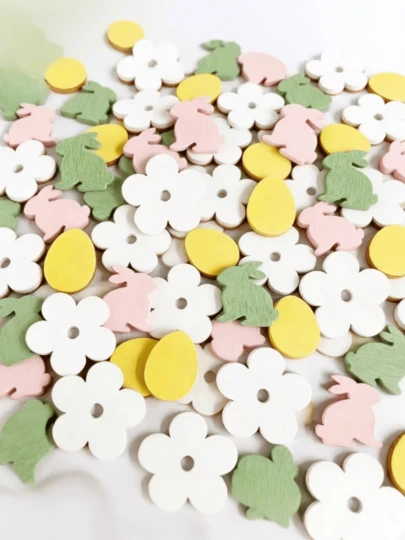 Cute Mini Wooden Bunnies, Wooden Eggs, And Small Wooden Flower Decorations For Easter, Perfect For Easter And Spring Parties, As Gift Stuffing, Party Favors, Desktop Ornaments, And DIY Crafts.