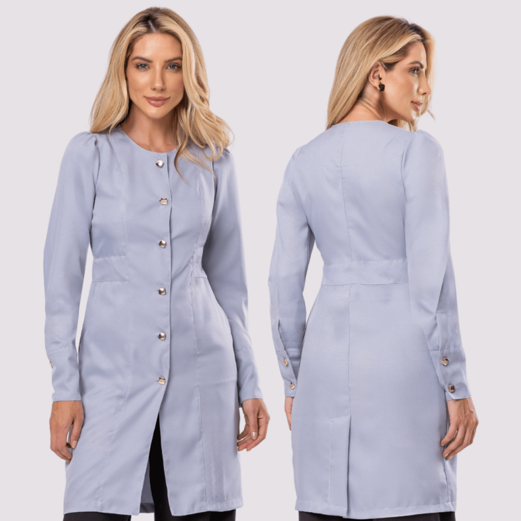 Women's Long Sleeve Button Gabardine Lab Coat Oli - 淺灰色 - 查看 1
