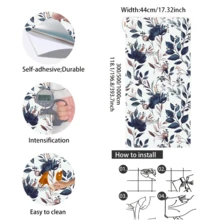 1卷自粘无缝乙烯基壁纸，可移除即撕即贴，柔软装饰墙贴，适用于厨房防溅板、特色墙、家具装饰，海军蓝叶子花卉图案，适合室内墙面装饰、橱柜家具翻新，卷尺寸44厘米 x 3/5/10米 - 1卷 - 查看 11