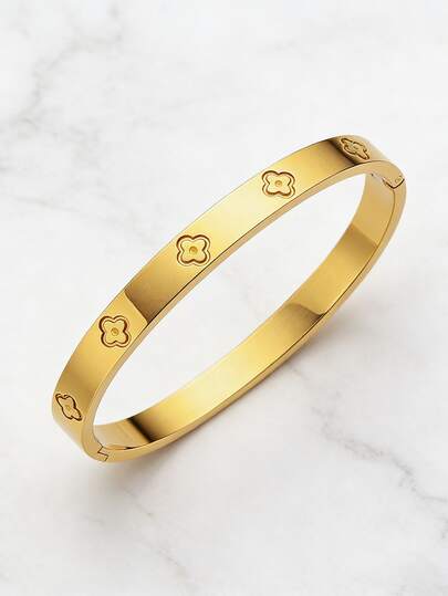 1pc Fashionable Titanium Steel Four-Leaf Clover Flower Bracelet For Women, Suitable For Valentine's Day, Dates, Daily Wear