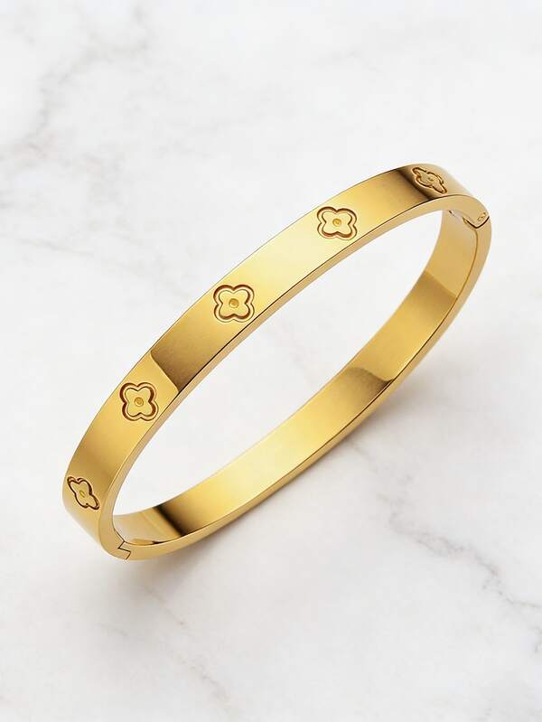 1pc Fashionable Titanium Steel Four-Leaf Clover Flower Bracelet For Women, Suitable For Valentine's Day, Dates, Daily Wear