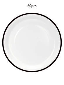 20个/40个/60个装黑边白边7英寸/9英寸圆形纸盘，甜点盘，餐盘，适用于生日、退休、毕业、婚礼派对用品装饰 - 白底黑色 - 查看 8