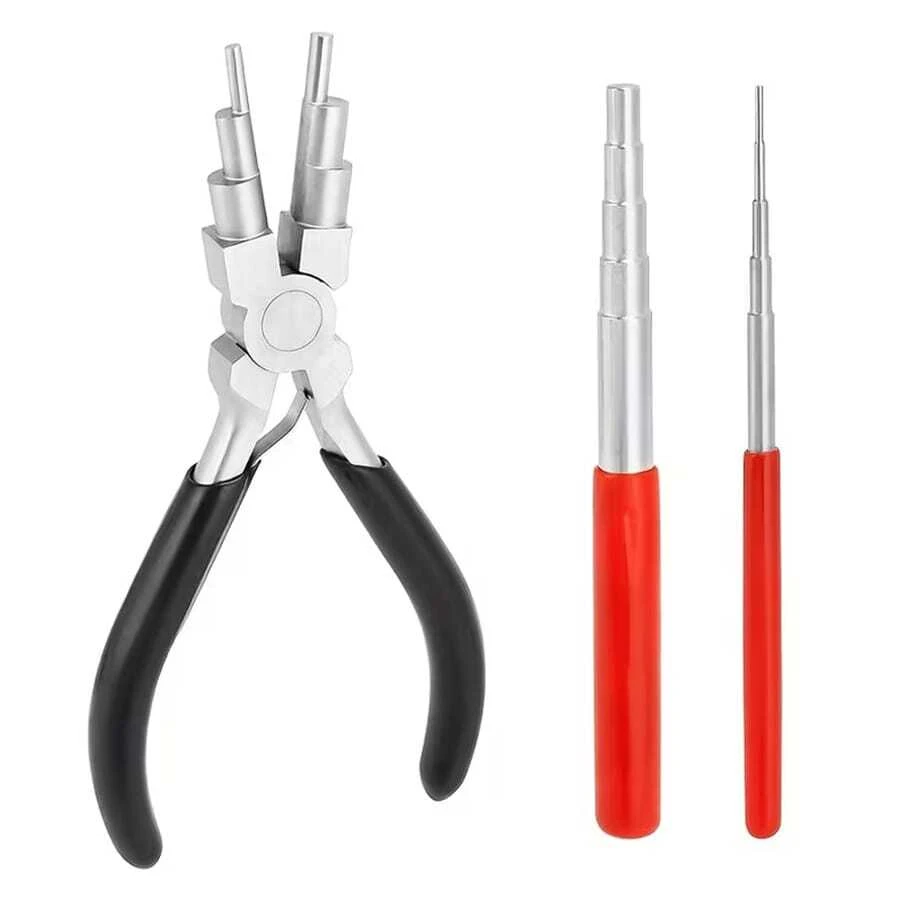 3/2/1pc Coiling Pliers + 5-Section Coil Rod, Round Ring Wire Winding Core Rod, Jewelry Making Kit, Steel Wire Loop Tool Set, For Jewelry Making, Wire Winding, Beading Crafts, Wire Coiling And Jump Ring Shaping DIY - Multicolor - View 1