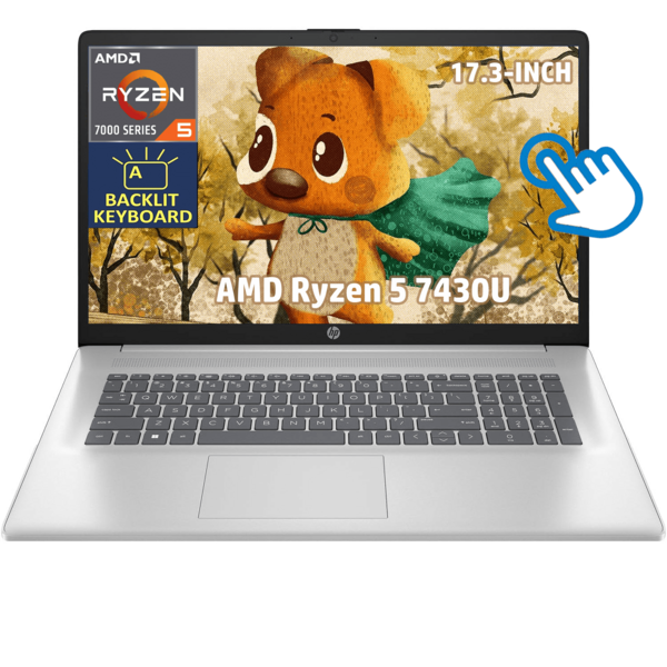 HP 17.3" HD+ Touchscreen Laptop For Business & Student, AMD Ryzen 5 7430U, 8GB RAM, 256GB SSD, Backlit Keyboard, Fast Charge, Wi-Fi 6, Webcam, Windows 11 Home, Natural Silver