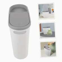 Large Capacity White And Gray Bathroom Bin With Lid And Handle - Stylish Push-Open Design, Perfect For Small Areas - Thùng rác có nắp đậy - Xem 5
