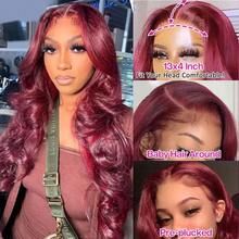 34 Inch 99J Burgundy Body Wave 200% Density 13x4 HD Lace Front Blended Human Hair Wigs Wavy HD Lace Frontal Wig For Women - SBUG - View 8