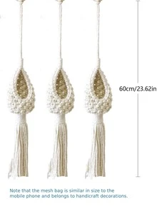 1/3pcs Handmade Cotton Rope Woven Pineapple Plant Hanging Planter Bag, Suitable For Indoor, Rustic And Outdoor Decor - Beige - View 8