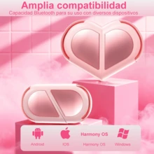 Audífonos Bluetooth con Estuche en Forma de Corazón Kawaii, Diseño Ear-Clip, Cómodo y Ligero, Batería de 4 Horas de Duración, Ideal Para Uso Diario, Gimnasio, Escuela, Oficina - Rosa - Ver 4