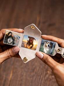 Álbum de fotos plegable con botón a presión personalizado, unisex y de moda, con capacidad para 3 fotos, mini álbum de fotos pequeño para almacenamiento de fotos de San Valentín con llavero, mini regalo hecho a mano personalizado con llavero de fotos - Multicolor - Ver 6