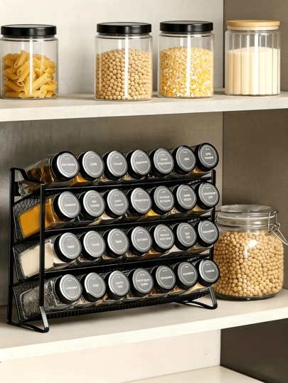 대용량 양념 선반, 쌓을 수 있는 디자인으로 공간 절약, 투명 칸막이, 세입자 및 주부 사용, 독립형 양념병 정리함, 조리대 및 캐비닛 선반에 적합, 필수 주방 수납, 파티 용품, 주방 장식, 소형 주방 용품, 가정 주방 액세서리