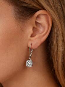 1 Pair S925 Sterling Silver Delicate Women's Micro-Inlaid Synthetic Zirconia Versatile Earrings, Elegant European And American Style Jewelry, Suitable For Engagement, Wedding, And Daily Wear - Silver - View 2