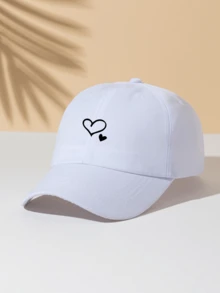 1pc White Baseball Cap With 2 Heart Designs, Unisex Outdoor Sun Hat, Essential Item - White - View 2