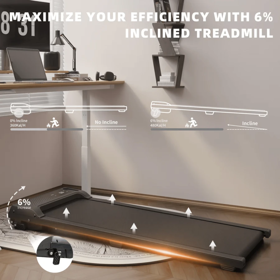 Under Desk Treadmill With Incline,Walking Pad For Home/Office,Portable Walking Treadmill 1.0HP,Walking Jogging Machine With 242 Lbs Weight Capacity,LED Display,1.0-6.0km/H - 查看 1
