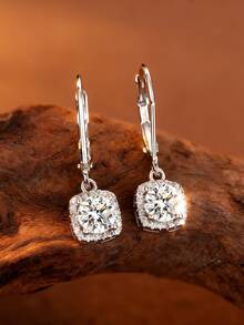 1 Pair S925 Sterling Silver Delicate Women's Micro-Inlaid Synthetic Zirconia Versatile Earrings, Elegant European And American Style Jewelry, Suitable For Engagement, Wedding, And Daily Wear - Silver - View 6