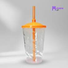 10 Crystal Twister Glasses 400ml, Transparent With Lid And Colorful Straw - Orange - View 5