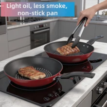 Diamond Nonstick Wok, Suitable For Home Use, Electric Induction Cooktop, Gas Stove, Stir-Fry Pan, Pancake Griddle, Steak Pan, Compatible With Electric Induction Cooktop And Gas Stove - Red - View 3