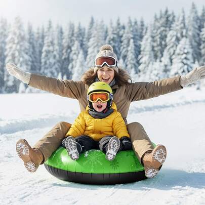 Snow Tubes Sledding, 40" Inflatable Heavy-Duty Snow Tube, Thick PVC Snow Sled With Hard Bottom & Handles, Winter Outdoor Family Fun,Green