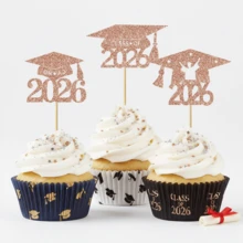 12个2025毕业主题纸杯蛋糕装饰插牌，闪光2025毕业帽纸杯蛋糕插签，2025毕业主题派对蛋糕装饰 - 彩色 - 查看 6