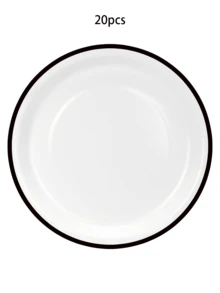 20个/40个/60个装黑边白边7英寸/9英寸圆形纸盘，甜点盘，餐盘，适用于生日、退休、毕业、婚礼派对用品装饰 - 白底黑色 - 查看 7