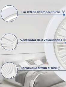 Ventilador de Techo con Luz LED Alto Flujo de Aire Abanico 3 Modos de Iluminación Luz Cálida, Neutra y Fría Diseño Ergonómico Viento Refrescante  para Combatir el Calor Silencioso Socket Universal Luz Ajustable Eficiente Ideal para el Hogar - Blanco - Ver 5