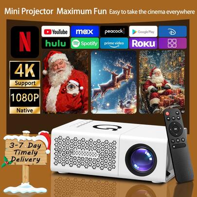 Portable Video Projector, Home Theater Projector, Mini Outdoor Projector, 1920*1080p Resolution, Supports Mobile Phone Projection, Suitable For IOS/TV Stick/USB/Laptop And Other Devices.