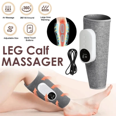 1个无线电动腿部按摩器，可充电小腿气压按摩器，360°全方位气压按摩，模拟揉捏+加热，3种模式3种强度，深层肌肉放松，快速缓解酸痛，USB充电（2000mAh大容量锂电池），送给父母和男士/女士的最佳节日礼物