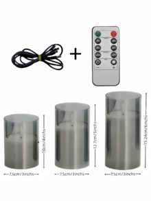 3pcs Rechargeable Flameless LED Candles With Moving Wick, Flickering Flame, Battery Powered (Batteries Included), Remote Control And Timer (Set), Suitable For Home Decor, Wedding, Holiday, Party (Gray) - Grey - View 8