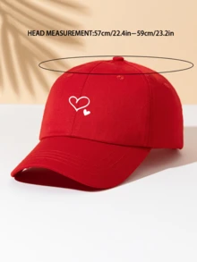 1pc White Baseball Cap With 2 Heart Designs, Unisex Outdoor Sun Hat, Essential Item - Red - View 3