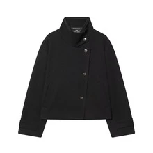 Seelio 秋冬新款女式時尚極簡風立領黑色大衣 - 黑色 - 查看 6