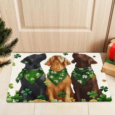 1pc Lucky Four-Leaf Clover Pattern Green Decorative Mat, Suitable For Living Room, Kitchen, Bathroom, Game Room Home Decor, Living Room Carpet, Exquisite With Vibrant Charm, Bedroom, Study Nordic Rug, Minimalist Design, Elegant Lifestyle New Experience, Showcasing Taste And Stylish Beauty, Applicable To Bedroom, Living Room, Dining Room, Bathroom And Foyer