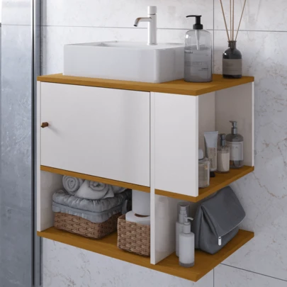 Armário Gabinete Suspenso Banheiro Multiuso Com Porta E Prateleira Para Pia Beauty