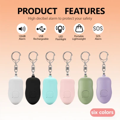 Rechargeable Personal Alarm 130dB Alarm Personal Safety Alarm Rechargeable Led Light For Women Elderly Personal Alarm Keychain Alarm