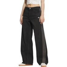 adidas originals Loose AW24 經典運動系列 條紋舒適親膚寬褲 女款 黑色 - 黑色 - 查看 4
