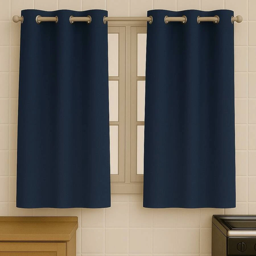 Oxford Kitchen Curtain, Plain And Patterned, 2.00 X 1.50 – Charm And Practicality - 海軍藍 - 查看 1