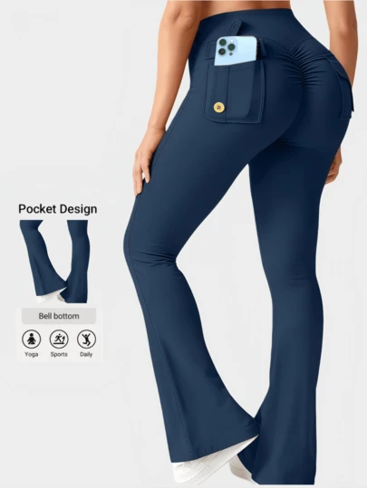 Women'S Tight-Fitting Dancing Flared Yoga Sportpocket Pants Tights Flare Leggings Low Impact Yoga Pilates Studio Daily Casual Wear Fall Winter