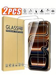 2pcs (High-Definition White) High-Definition Tempered Glass Screen Protector, 9H Hardness, Transparent, Scratch-Resistant, Shockproof, Waterproof, Compatible With IPhone 11/12/13/14 Pro Max/15 Pro Max/16/17 Pro Max - Clear - View 1