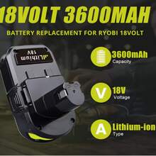 4 Packs 3.6Ah P102 Replacement For Ryobi 18V Battery Plus Compatible With Ryobi Battery 18V P108 P103 P105 P107 P109 P104 Compatible With 18Volt Power Cordless Tools(Green) - 黑色 - 查看 6