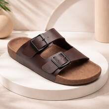 Unisex Adjustable  Sandal, Plain, Casual - Coffee Brown - View 1