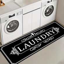 1 件装现代黑色“LAUNDRY”字母地垫，简约风格，优雅白色花卉边框，适用于洗衣房和厨房的时尚装饰地毯，走廊地毯，小地毯，地垫，家居装饰，客厅地毯，客厅家居装饰，厚实/柔软，可水洗地毯 - 簡約款 - 查看 1